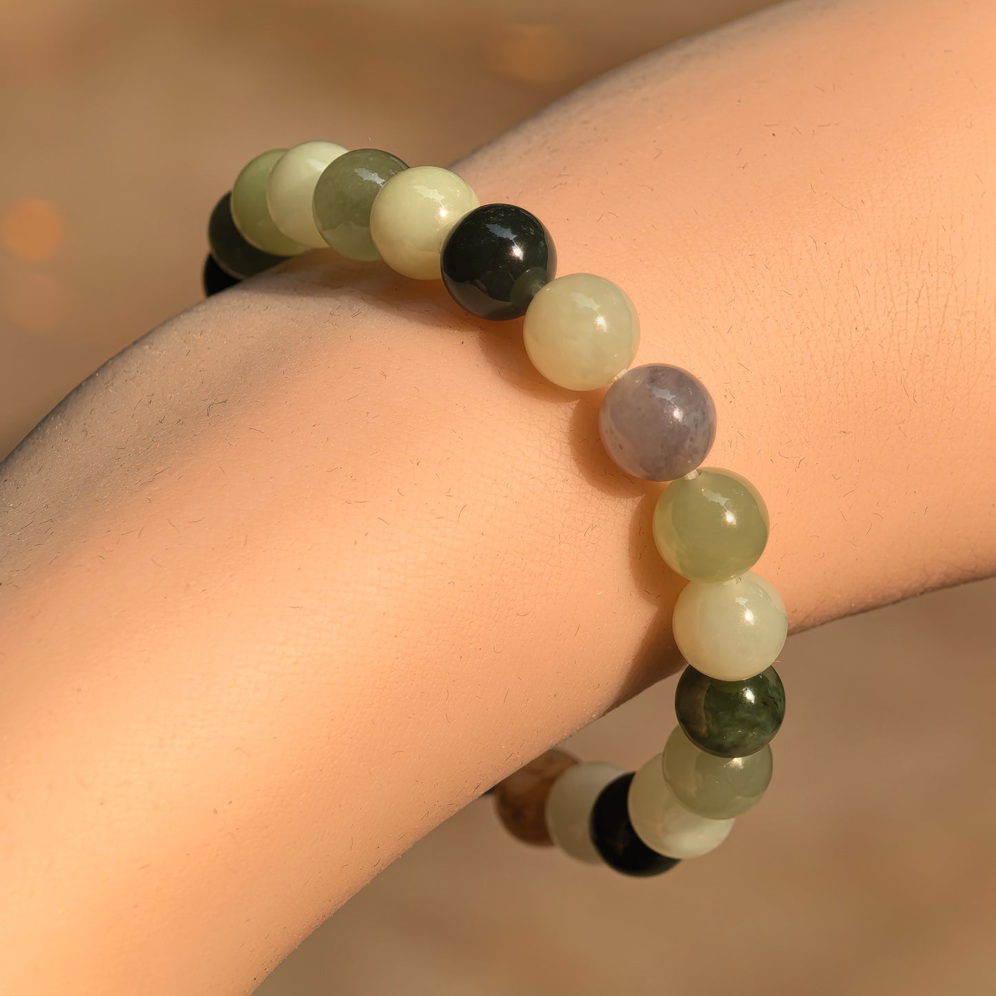 Natural Nephrite Multicolor Bead Bracelet · Hetian Jade 7.8mm