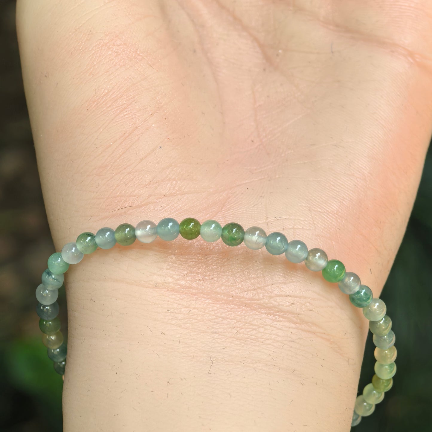 Natural Grade-A Icy Green Multicolor Jadeite Bead Bracelet · Burmese Jade 3.8mm