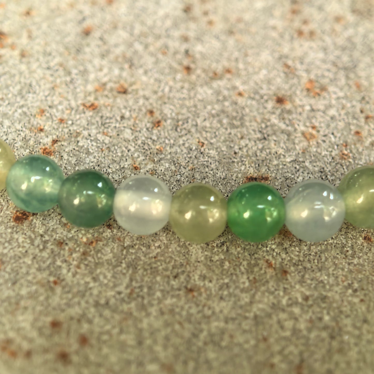 Natural Grade-A Icy Green Multicolor Jadeite Bead Bracelet · Burmese Jade 3.8mm