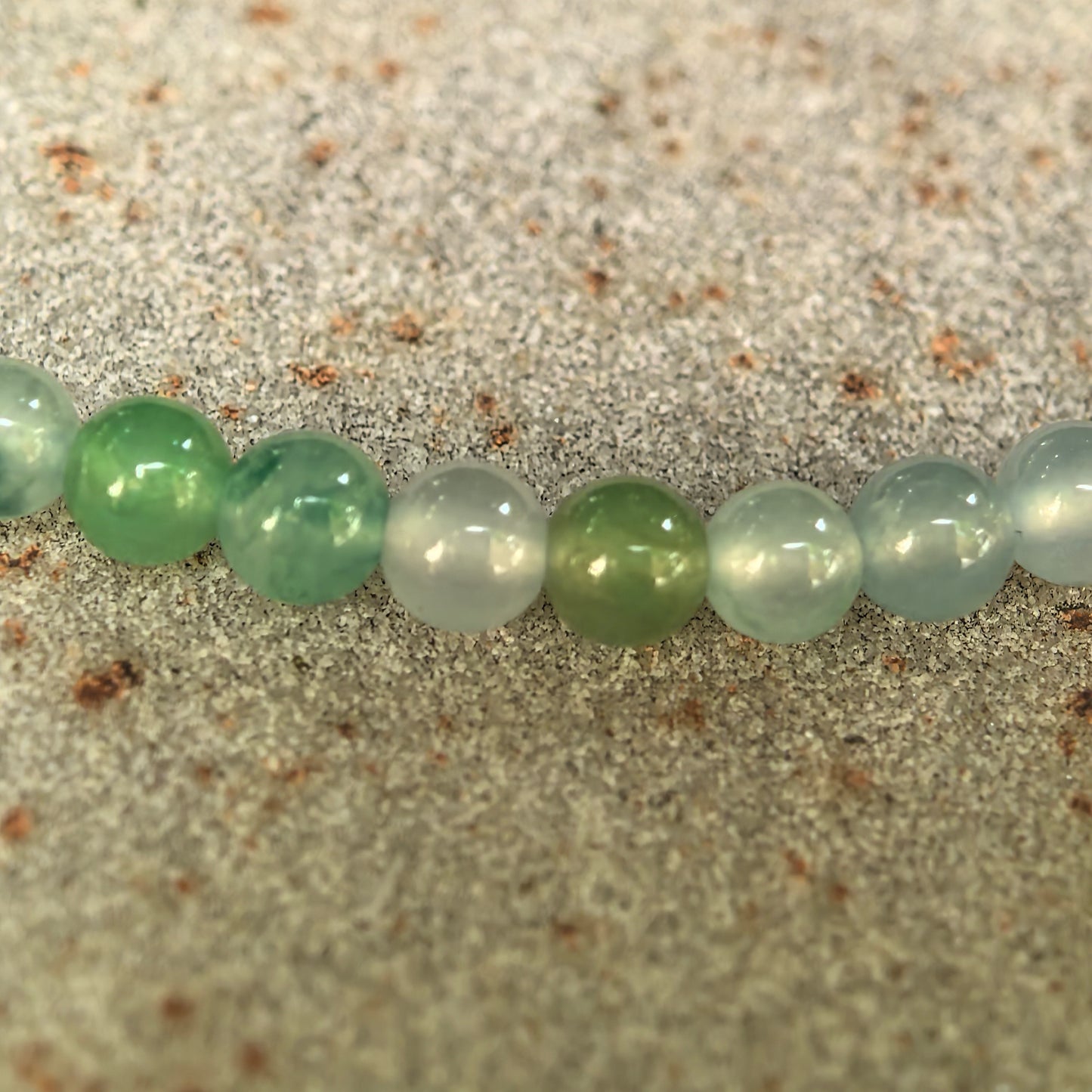 Natural Grade-A Icy Green Multicolor Jadeite Bead Bracelet · Burmese Jade 3.8mm