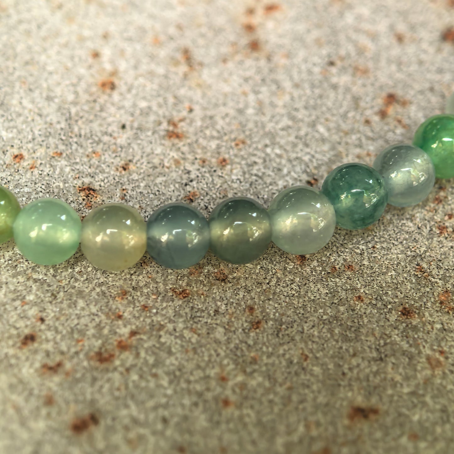 Natural Grade-A Icy Green Multicolor Jadeite Bead Bracelet · Burmese Jade 3.8mm