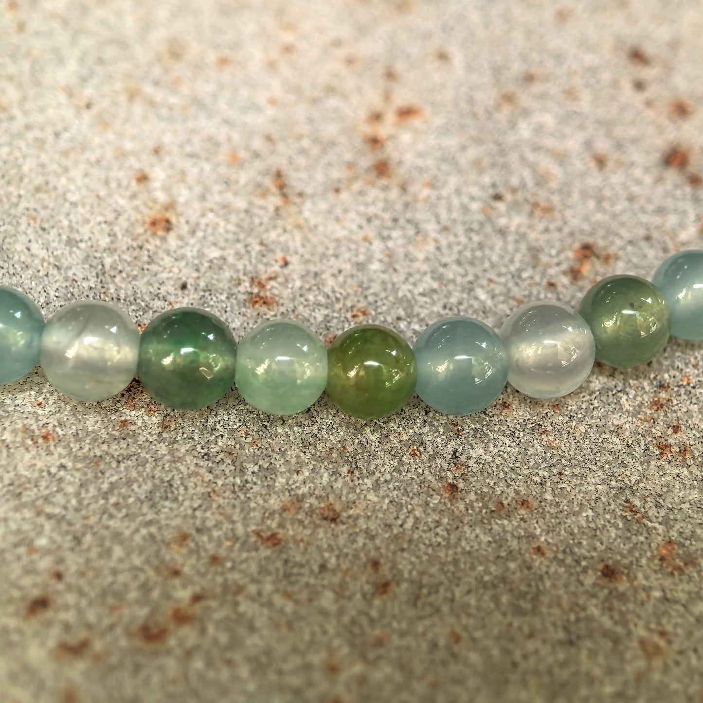 Natural Grade-A Icy Green Multicolor Jadeite Bead Bracelet · Burmese Jade 3.8mm