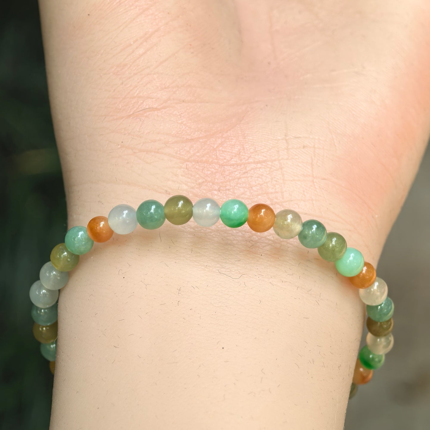 Natural Grade-A Glutinous Icy Multicolor Jadeite Bead Bracelet · Burmese Jade 4.5mm