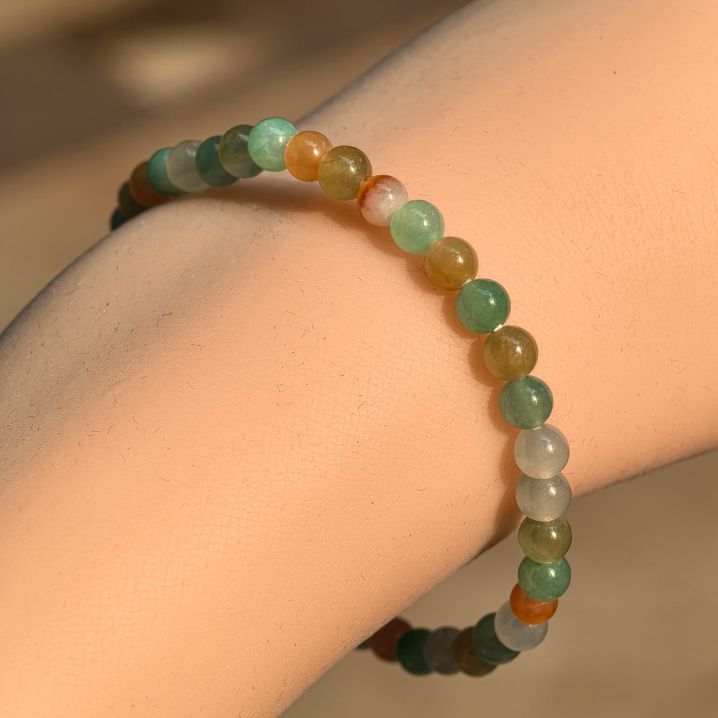 Natural Grade-A Glutinous Icy Multicolor Jadeite Bead Bracelet · Burmese Jade 4.5mm