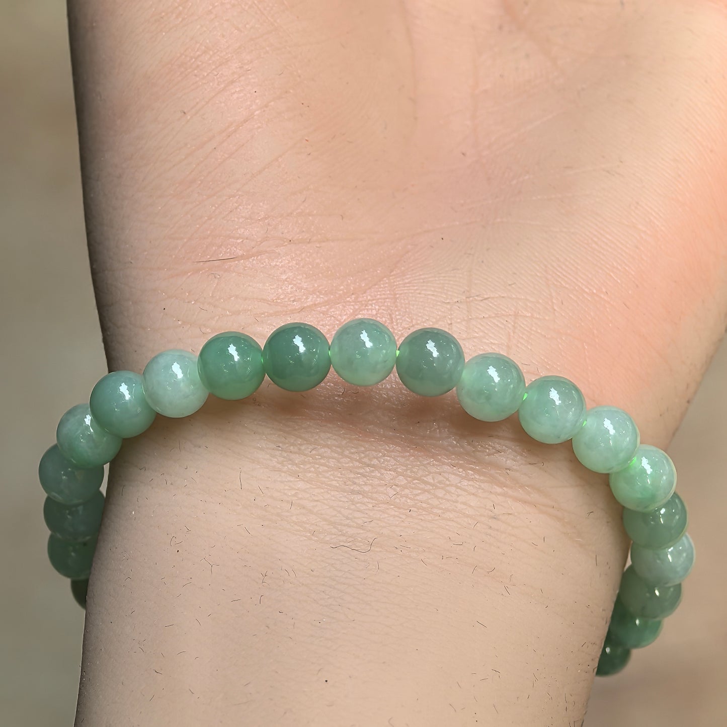 Natural Grade-A Glutinous Light Green Round-Bead Jadeite Bracelet · Burmese Jade 6.2mm