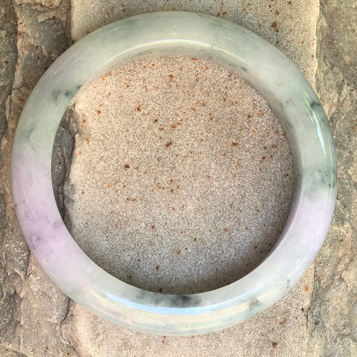 Natural Grade-A Glutinous Lavender & Green Floating Flower Jadeite D-Shape Bangle · Burmese Jade 55mm