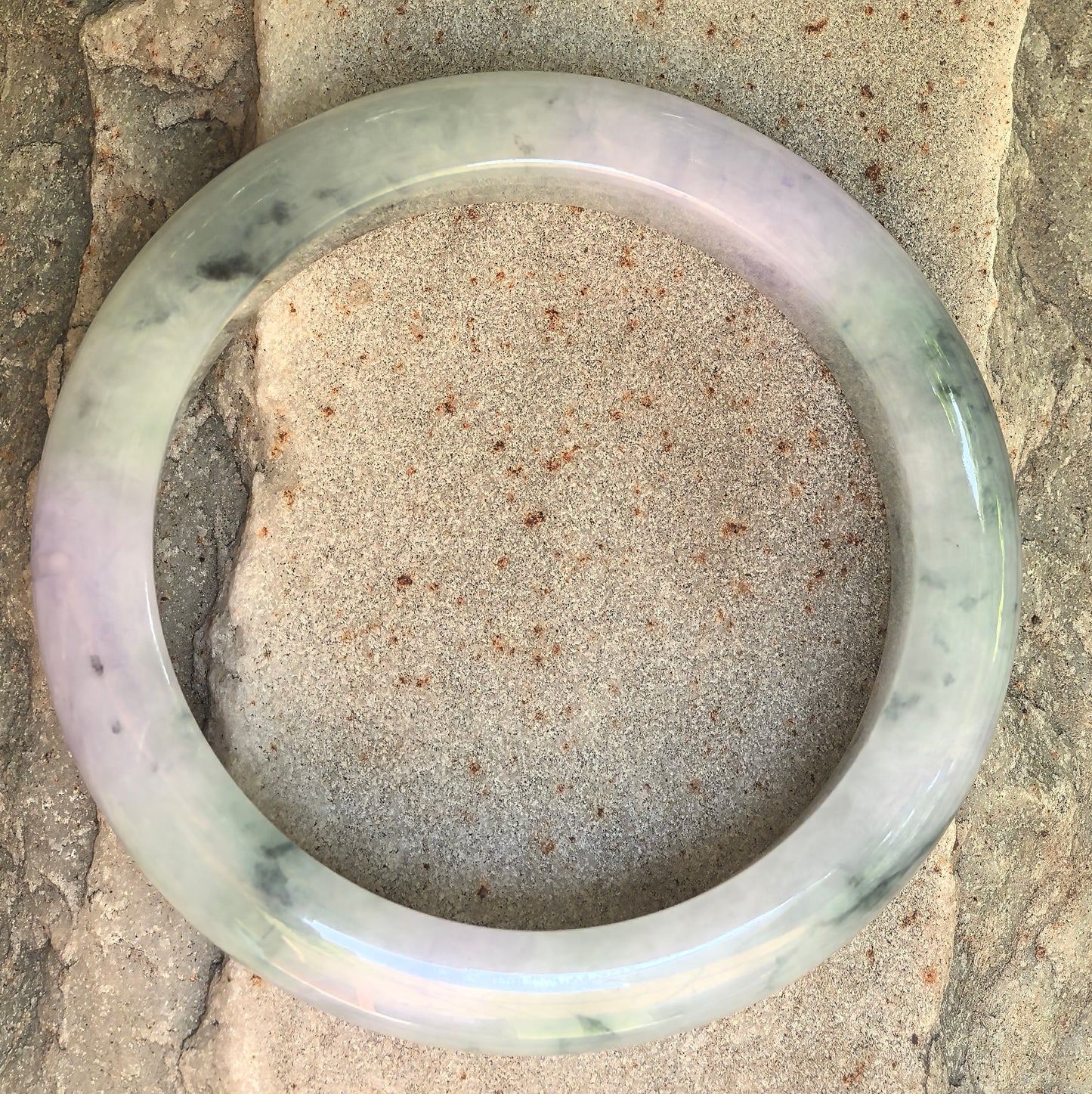 Natural Grade-A Glutinous Lavender & Green Floating Flower Jadeite D-Shape Bangle · Burmese Jade 55mm