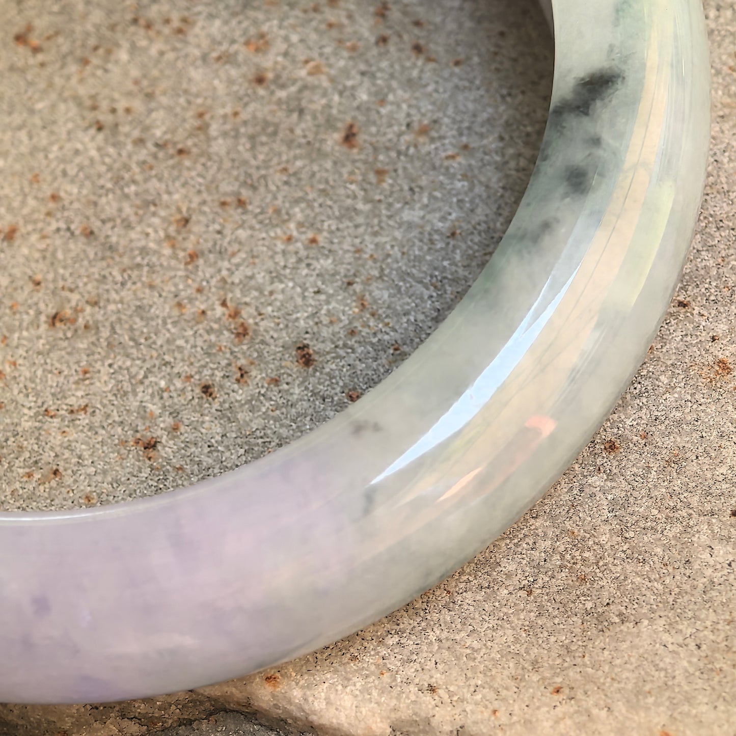 Natural Grade-A Glutinous Lavender & Green Floating Flower Jadeite D-Shape Bangle · Burmese Jade 55mm