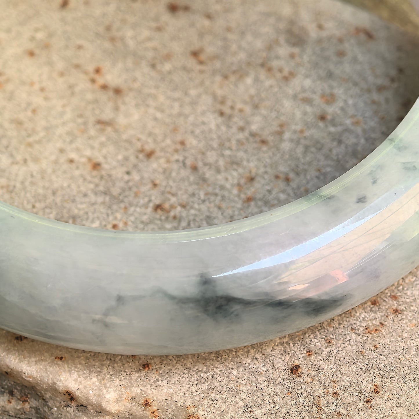 Natural Grade-A Glutinous Lavender & Green Floating Flower Jadeite D-Shape Bangle · Burmese Jade 55mm