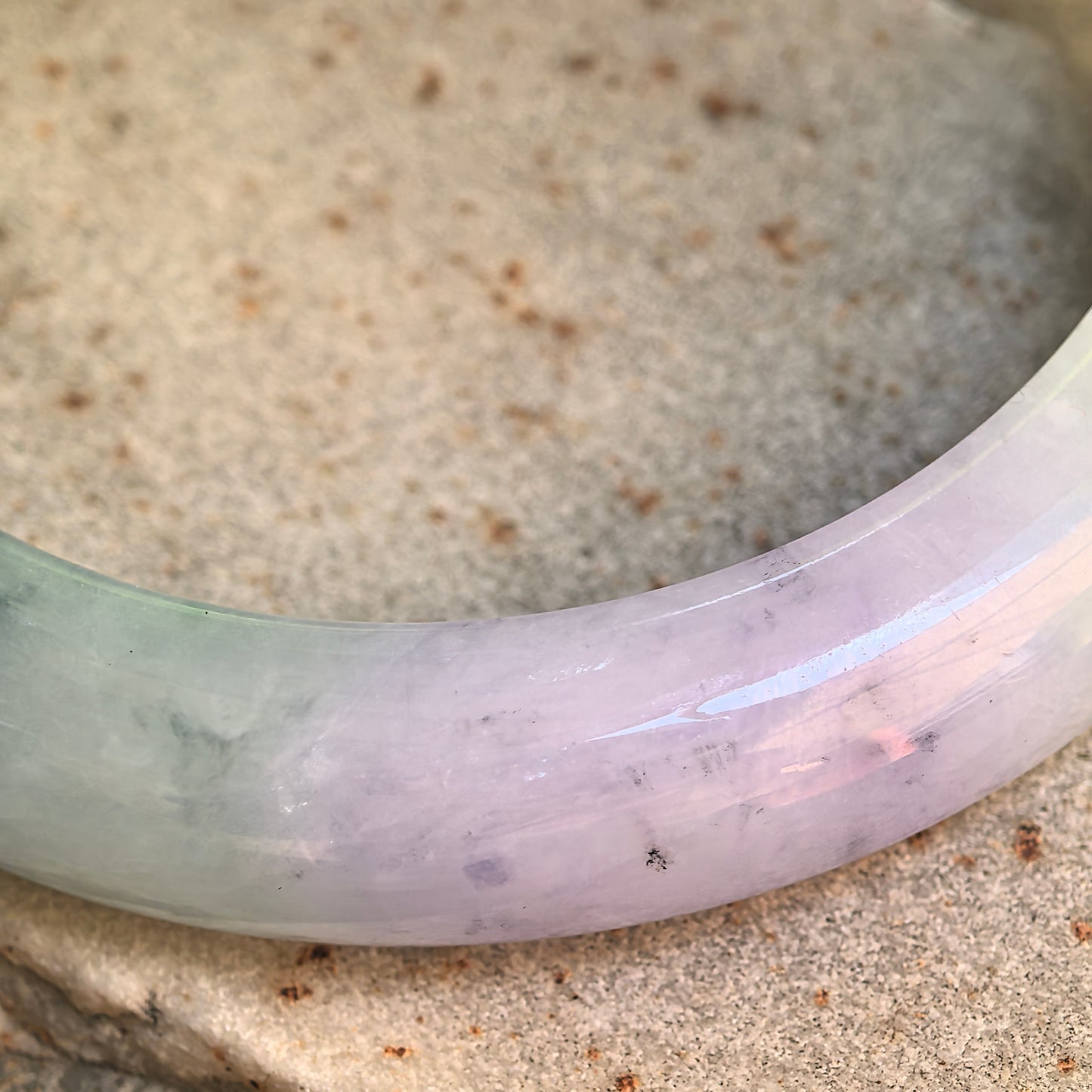Natural Grade-A Glutinous Lavender & Green Floating Flower Jadeite D-Shape Bangle · Burmese Jade 55mm