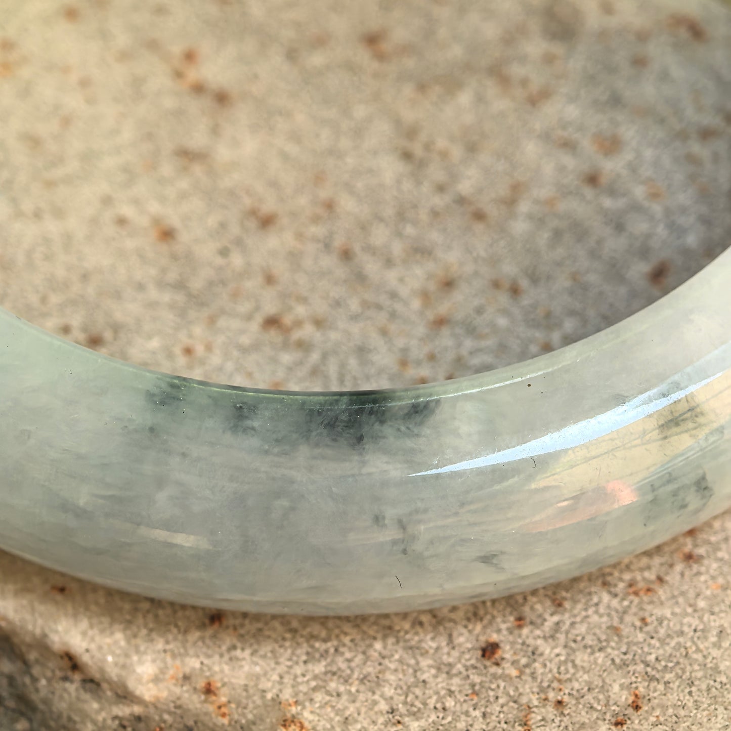 Natural Grade-A Glutinous Lavender & Green Floating Flower Jadeite D-Shape Bangle · Burmese Jade 55mm