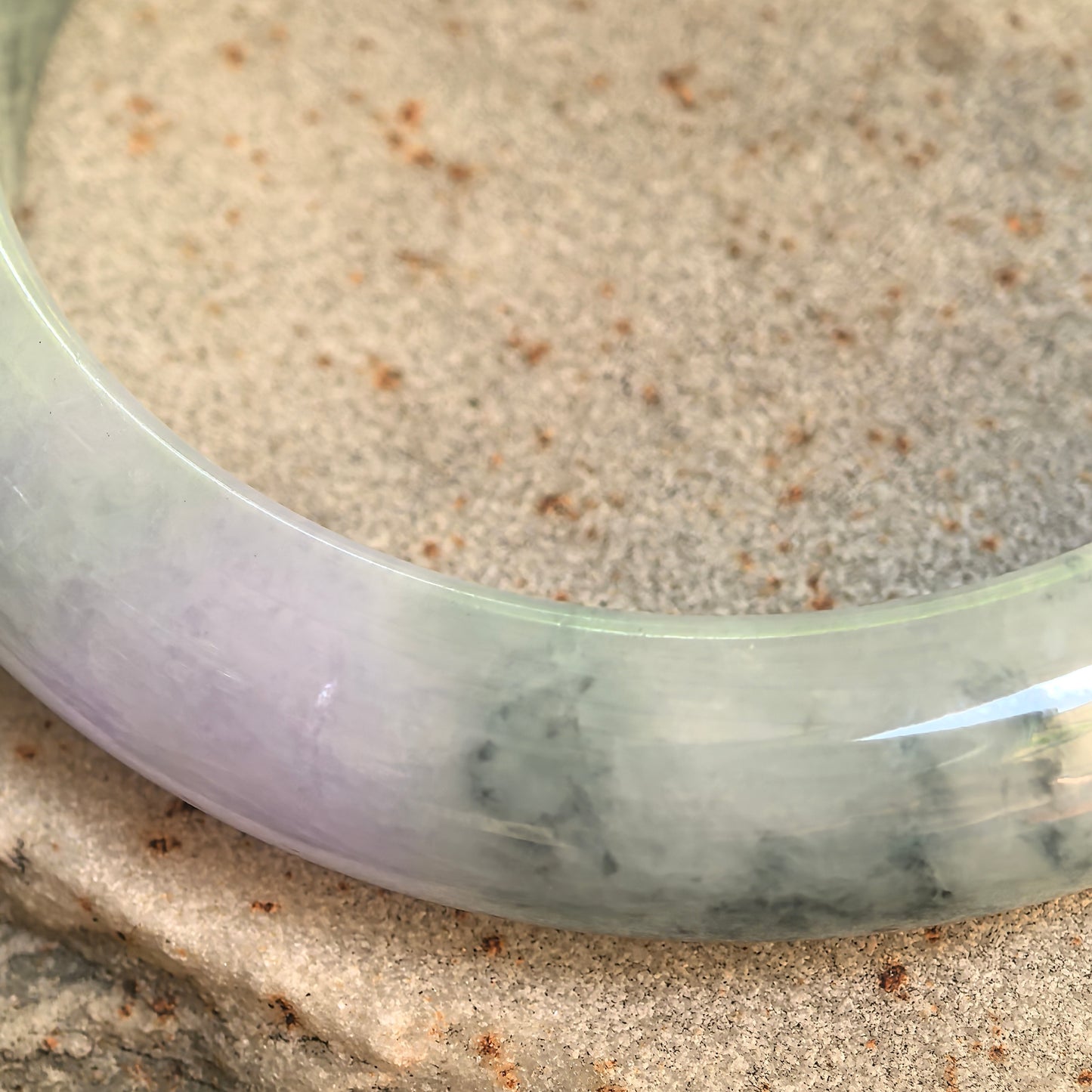 Natural Grade-A Glutinous Lavender & Green Floating Flower Jadeite D-Shape Bangle · Burmese Jade 55mm