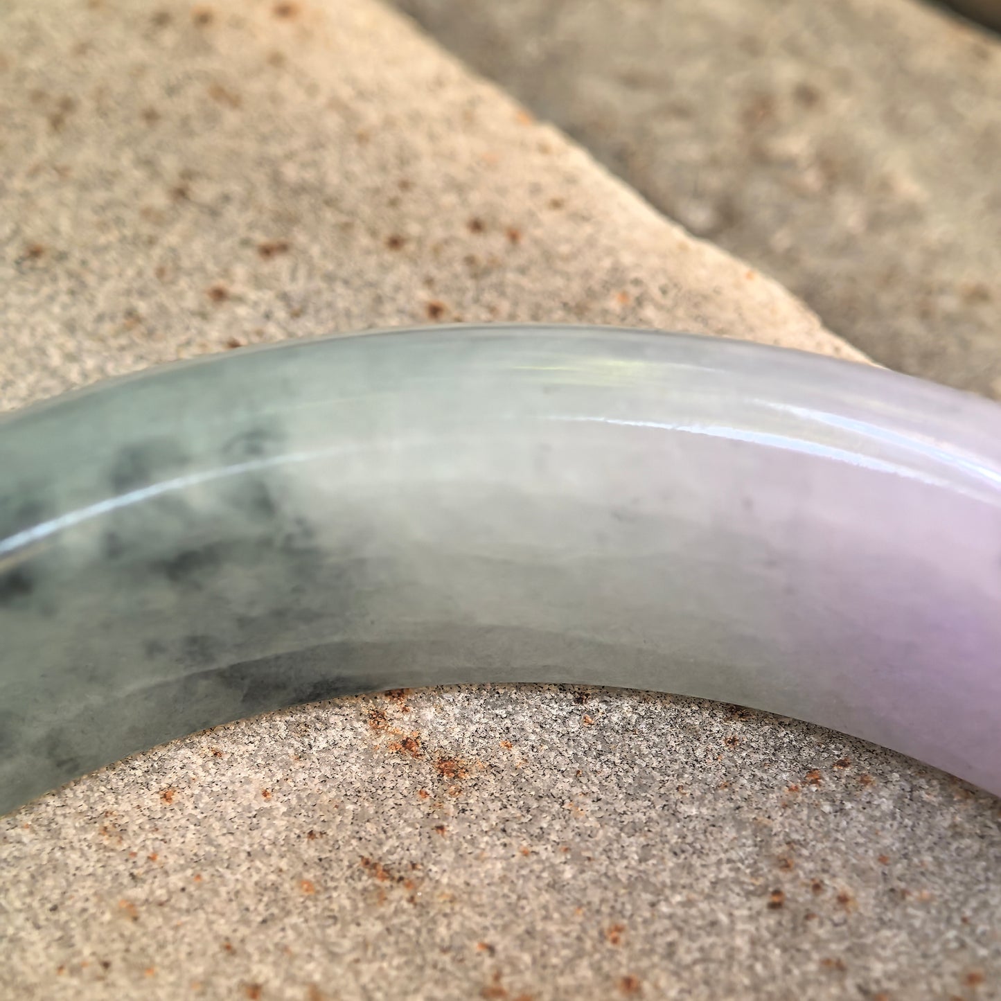 Natural Grade-A Glutinous Lavender & Green Floating Flower Jadeite D-Shape Bangle · Burmese Jade 55mm