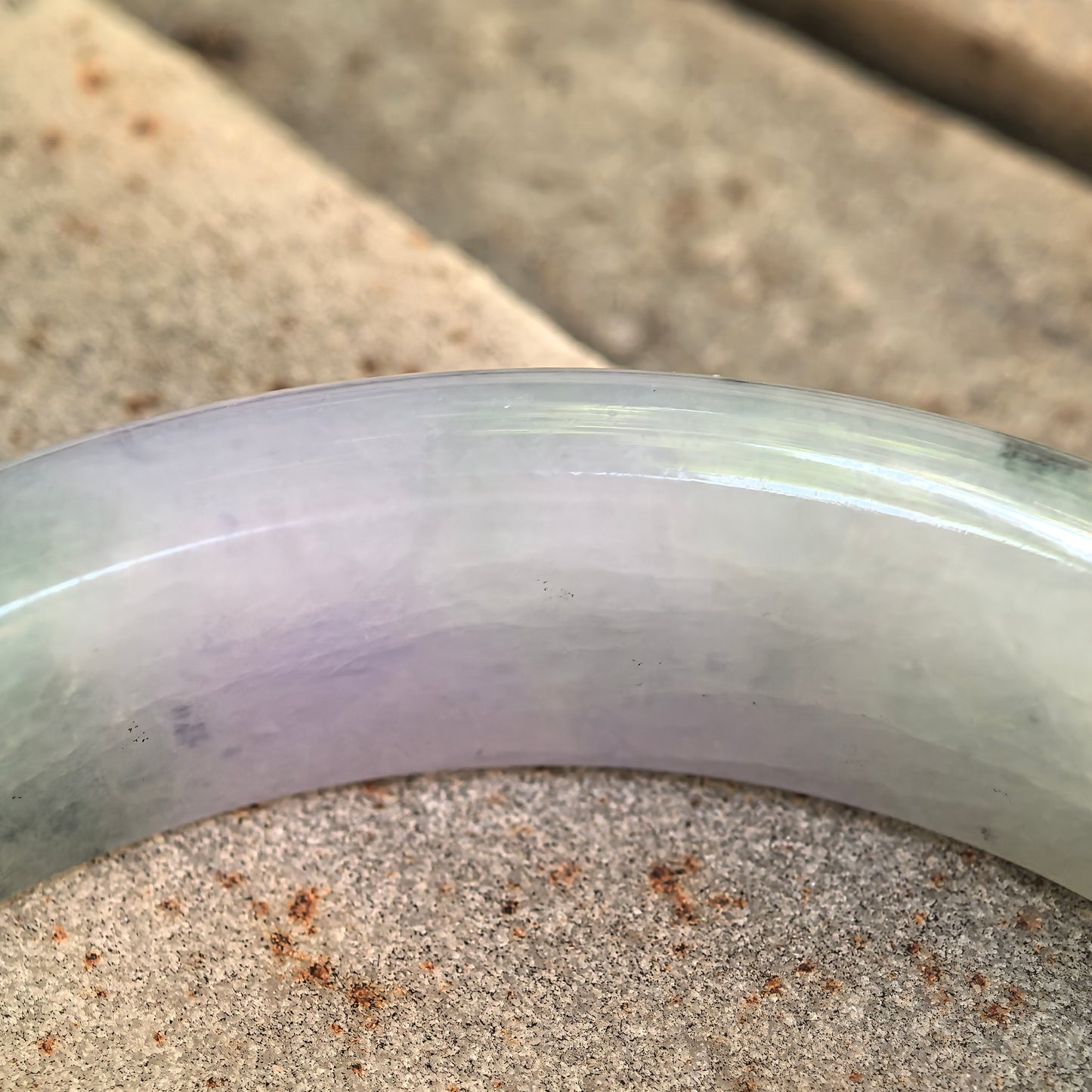 Natural Grade-A Glutinous Lavender & Green Floating Flower Jadeite D-Shape Bangle · Burmese Jade 55mm