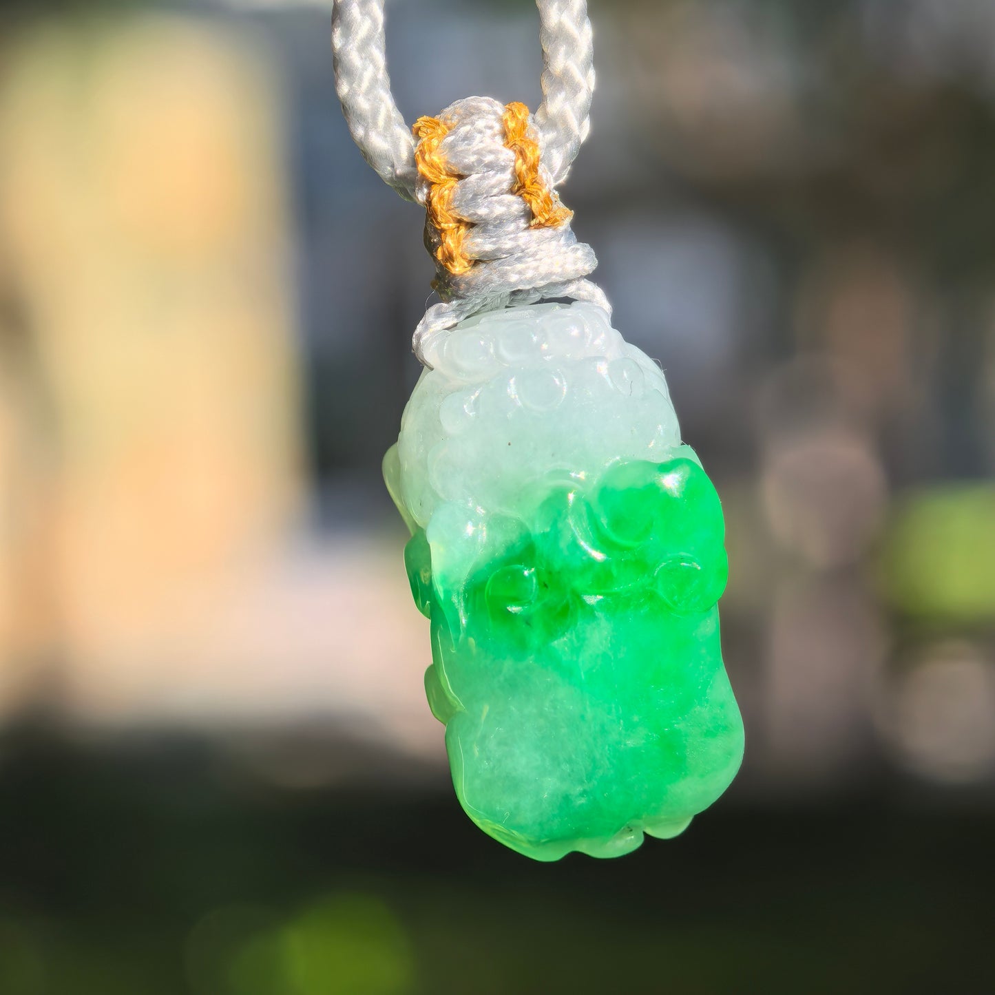 Natural Grade-A Glutinous Half-Green Pixiu Jadeite Pendant · Burmese Jade