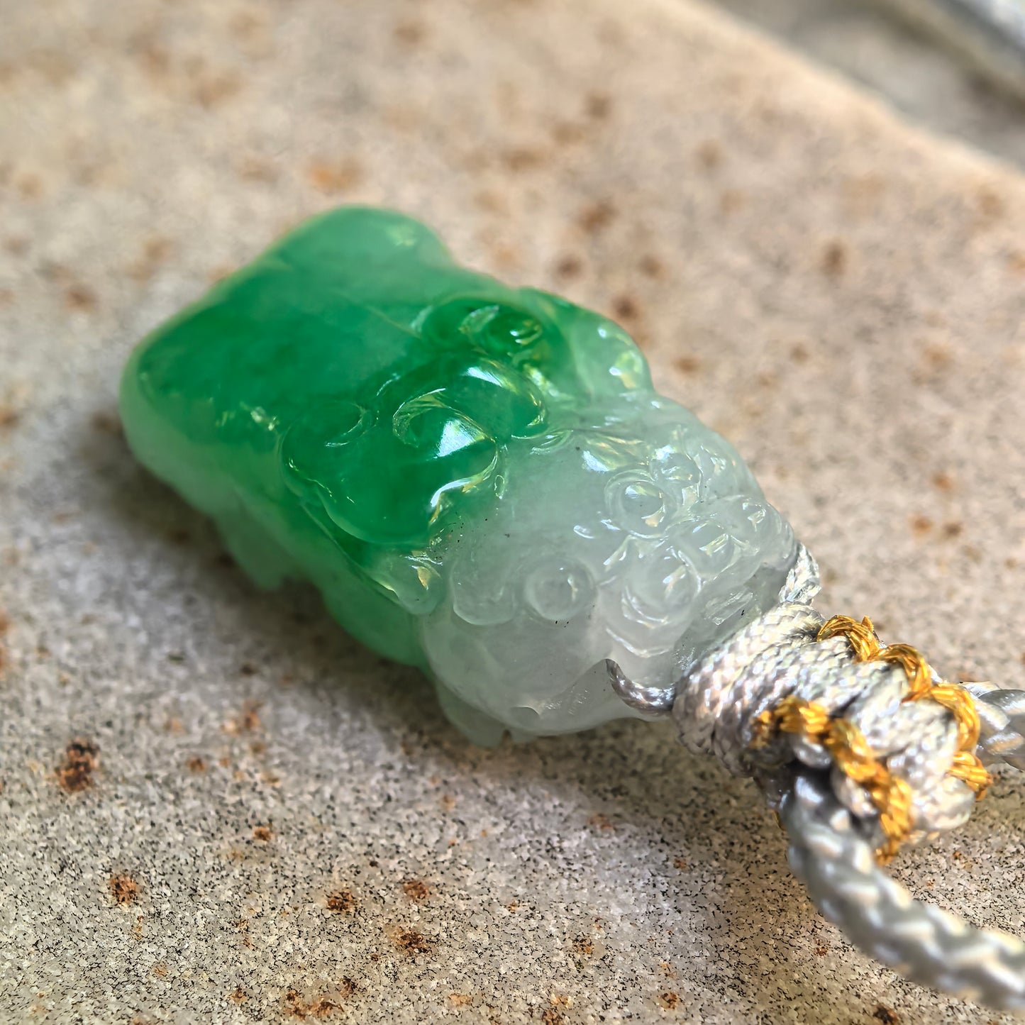 Natural Grade-A Glutinous Half-Green Pixiu Jadeite Pendant · Burmese Jade