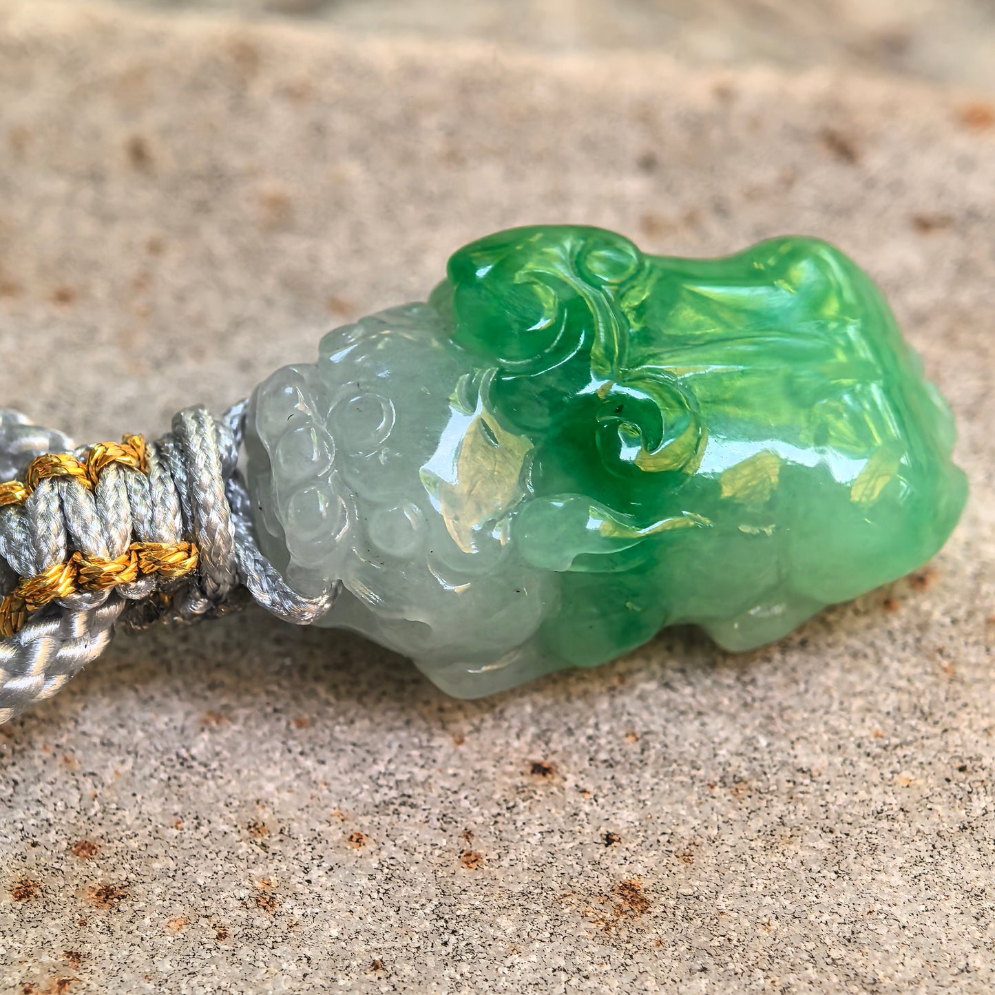 Natural Grade-A Glutinous Half-Green Pixiu Jadeite Pendant · Burmese Jade