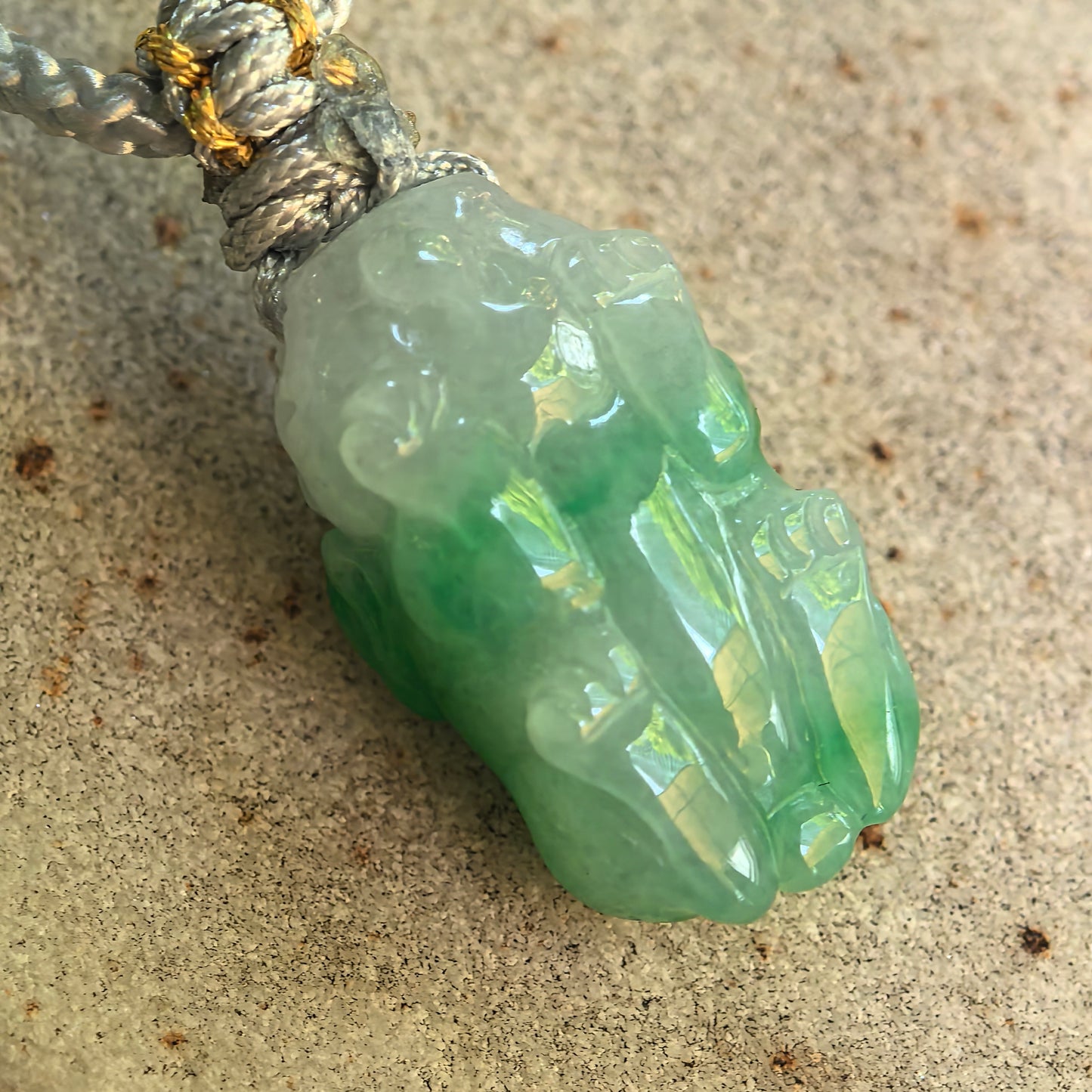 Natural Grade-A Glutinous Half-Green Pixiu Jadeite Pendant · Burmese Jade