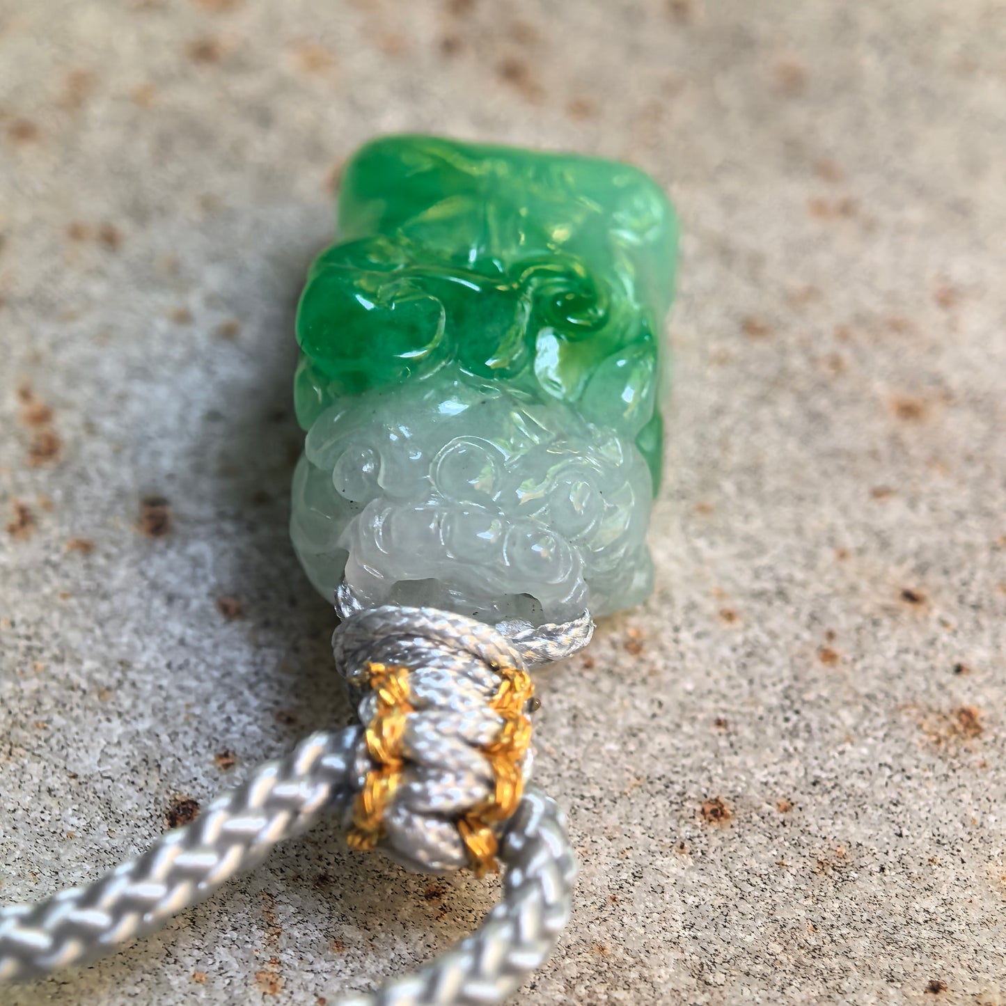 Natural Grade-A Glutinous Half-Green Pixiu Jadeite Pendant · Burmese Jade