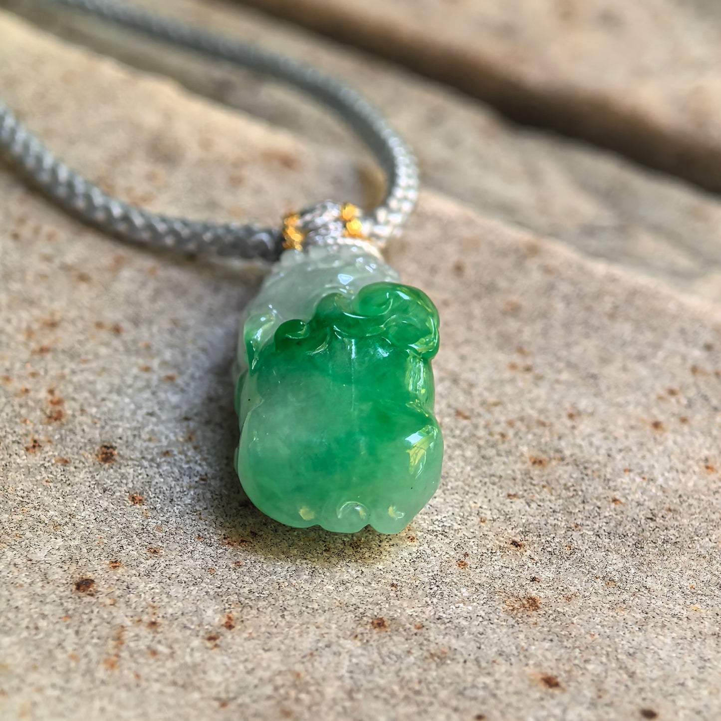 Natural Grade-A Glutinous Half-Green Pixiu Jadeite Pendant · Burmese Jade