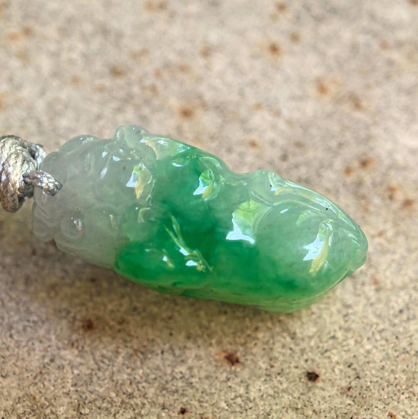Natural Grade-A Glutinous Half-Green Pixiu Jadeite Pendant · Burmese Jade
