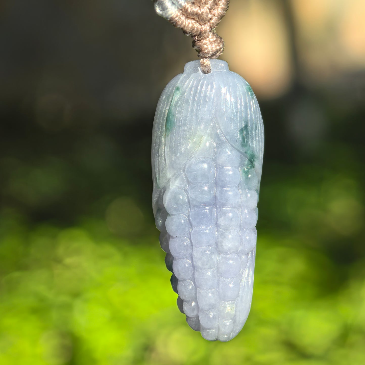 Natural Grade-A Glutinous Lavender-Blue Corn Jadeite Pendant · Burmese Jade