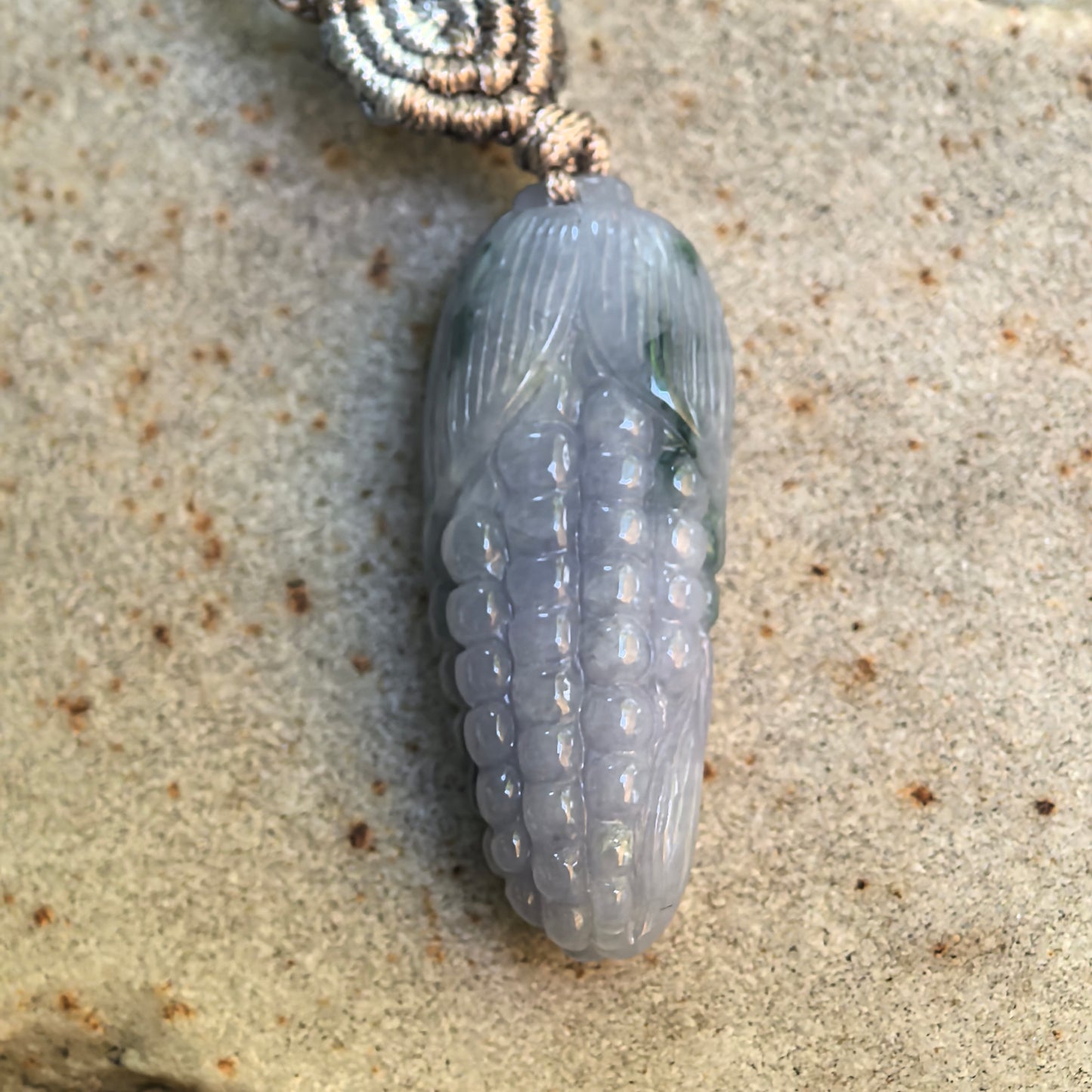 Natural Grade-A Glutinous Lavender-Blue Corn Jadeite Pendant · Burmese Jade