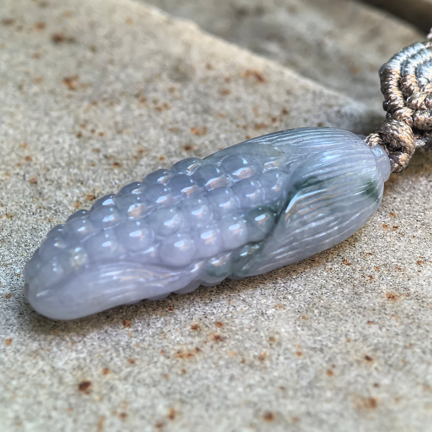 Natural Grade-A Glutinous Lavender-Blue Corn Jadeite Pendant · Burmese Jade