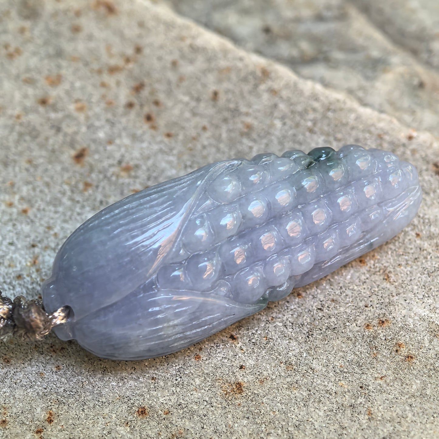 Natural Grade-A Glutinous Lavender-Blue Corn Jadeite Pendant · Burmese Jade