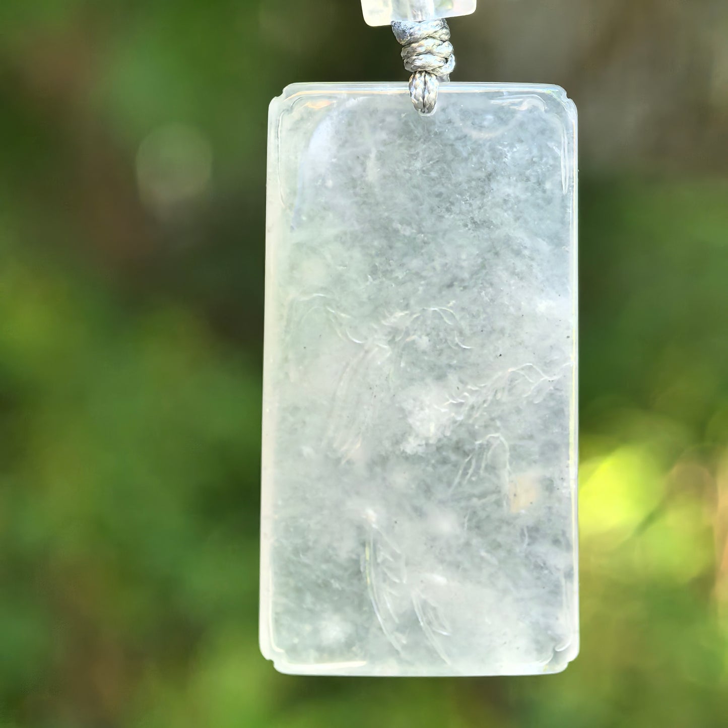 Natural Grade-A Glutinous Icy White Landscape Jadeite Pendant · Burmese Jade