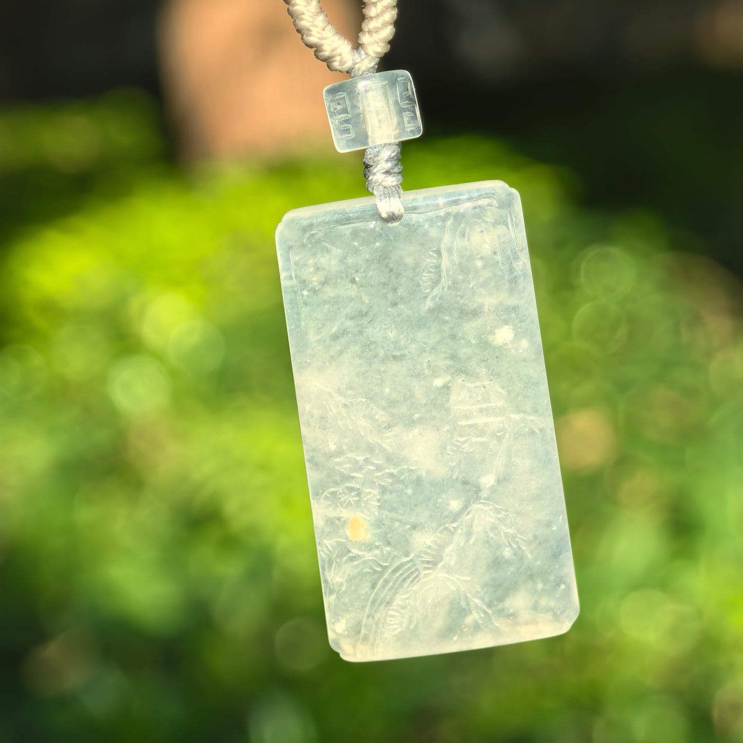 Natural Grade-A Glutinous Icy White Landscape Jadeite Pendant · Burmese Jade