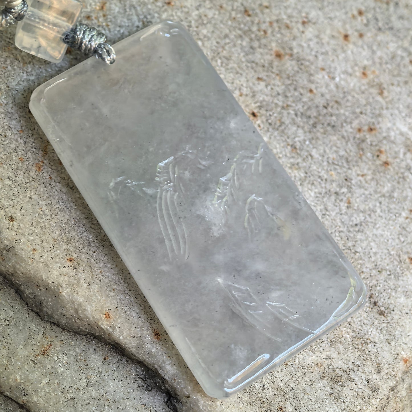 Natural Grade-A Glutinous Icy White Landscape Jadeite Pendant · Burmese Jade