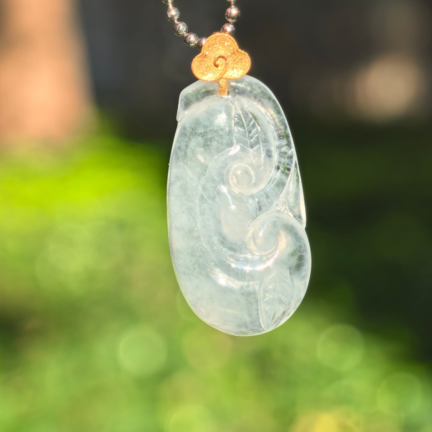 Natural Grade-A Glutinous Icy White Ruyi Jadeite Pendant · Burmese Jade
