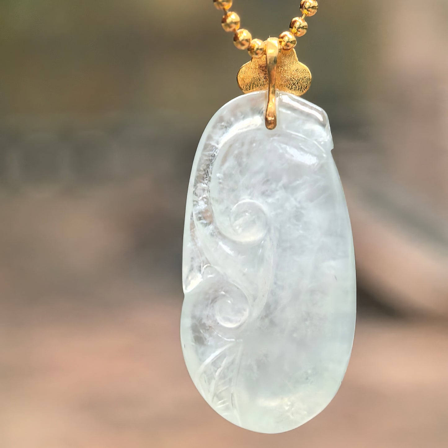 Natural Grade-A Glutinous Icy White Ruyi Jadeite Pendant · Burmese Jade