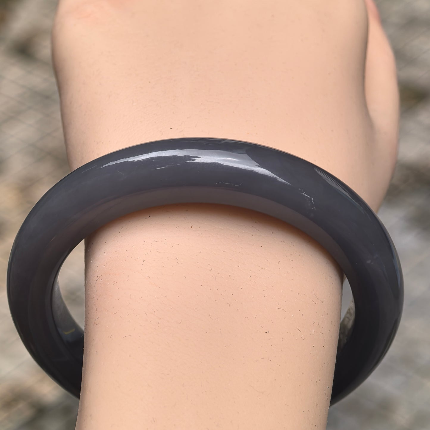Natural Nephrite Deep Smoky Purple D-Shape Bangle · Hetian Jade 58mm