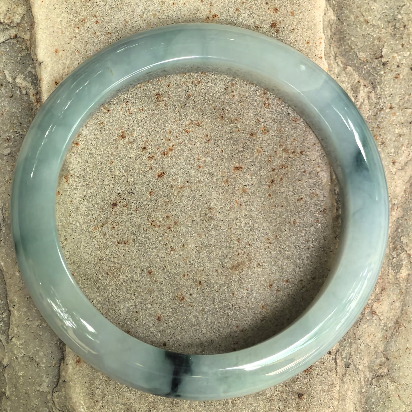 Natural Grade-A Jadeite Glutinous Dark Green Floating Flower D-Shape Bangle · Burmese Jade 55mm