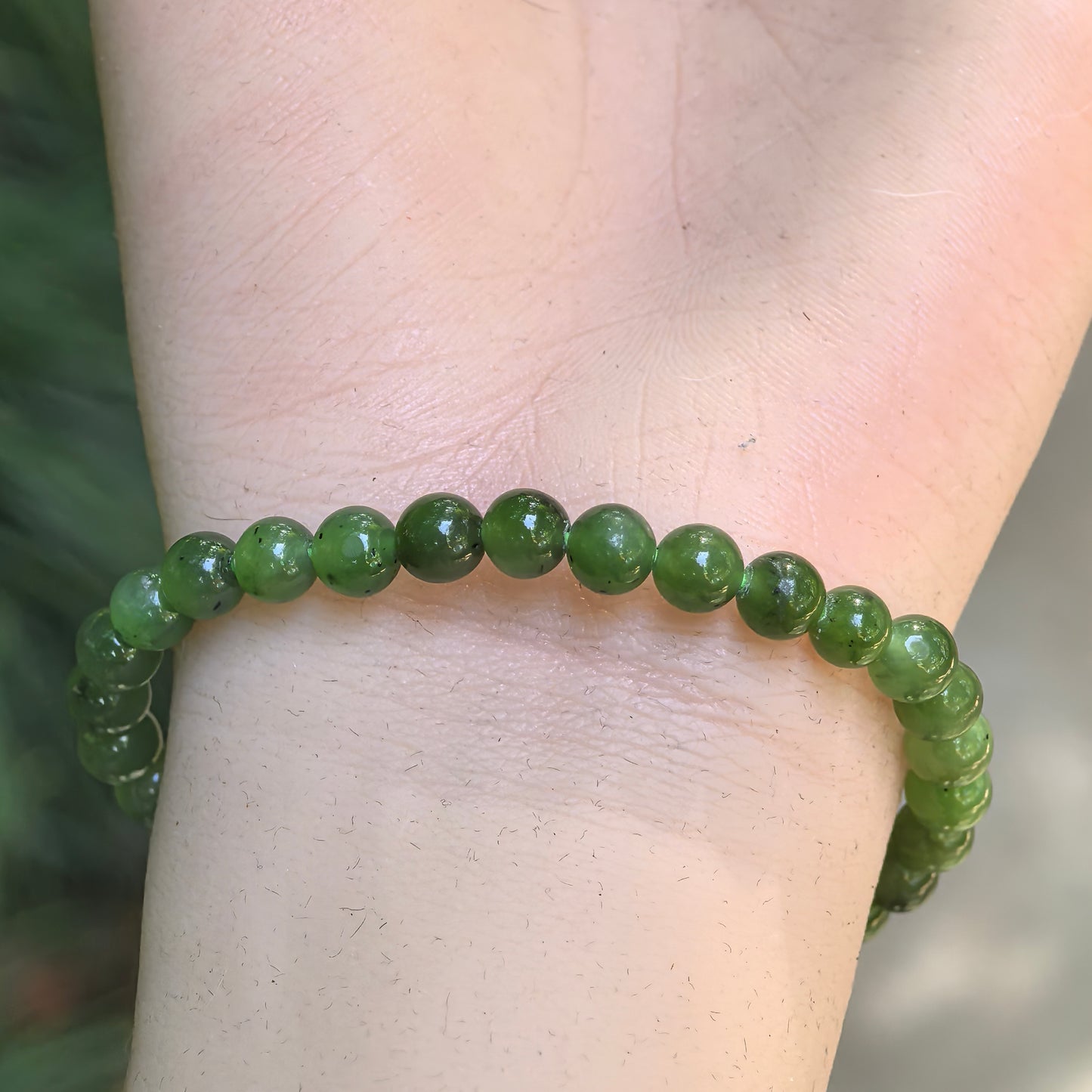Natural Nephrite Green Bead Bracelet · Hetian Jade 6mm