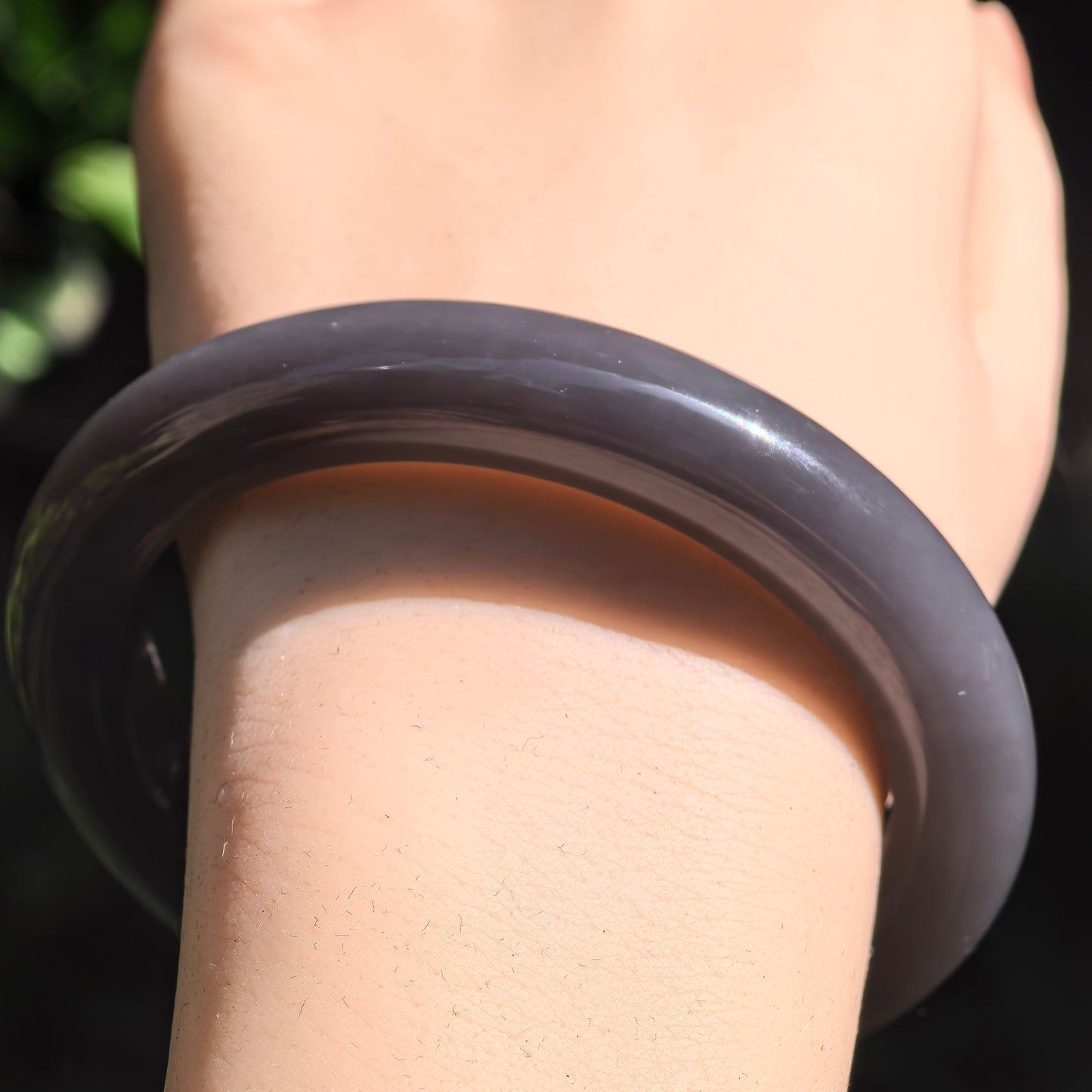 Natural Nephrite Deep Smoky Purple D-Shape Bangle · Hetian Jade 58mm