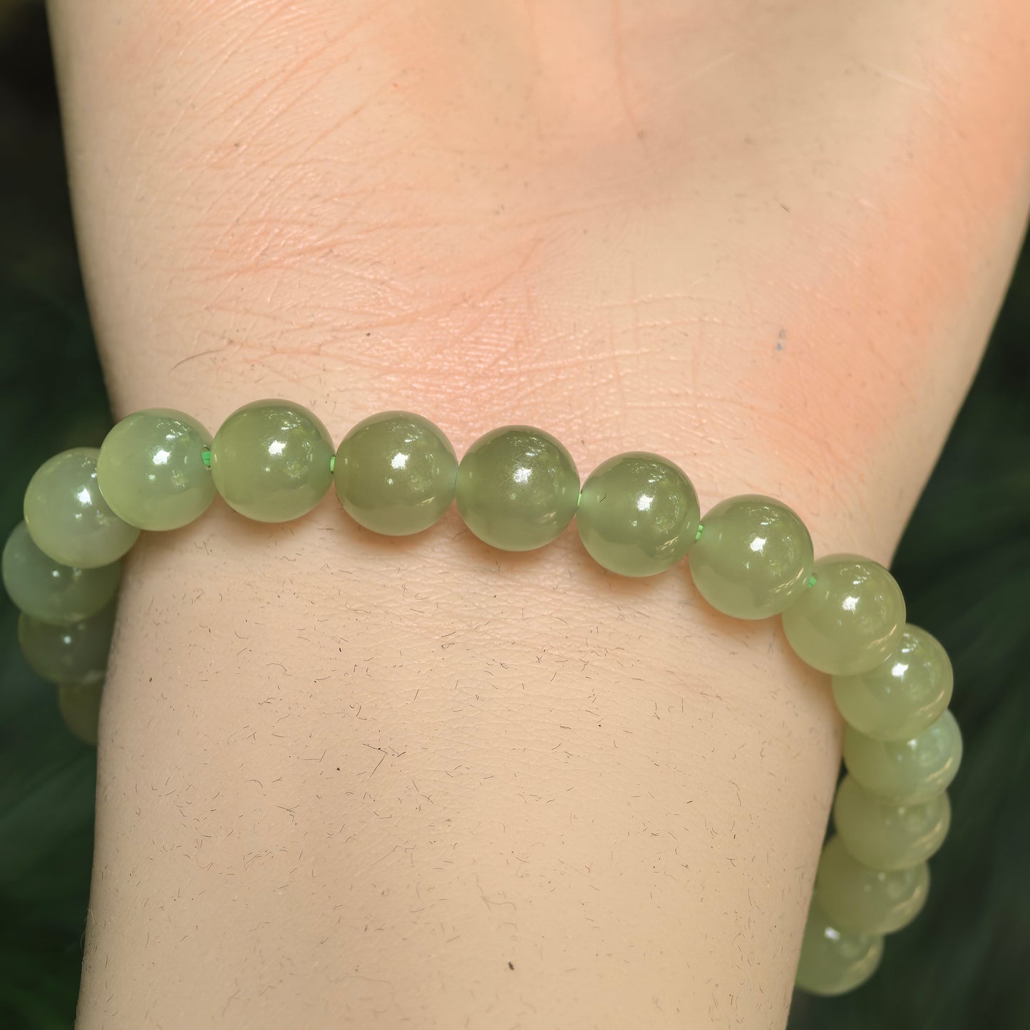 Natural Nephrite Celadon Green Bead Bracelet · Hetian Jade 8mm