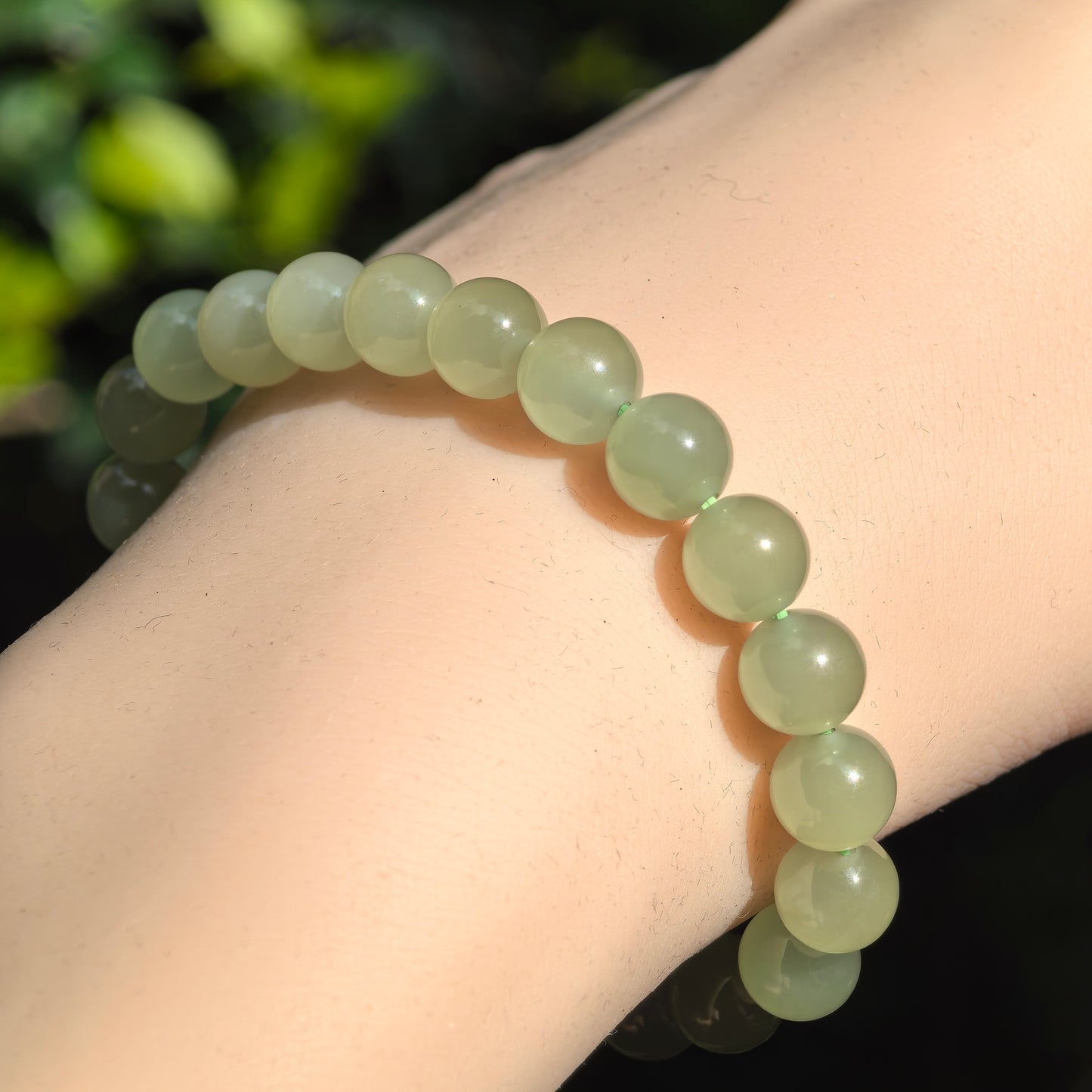 Natural Nephrite Celadon Green Bead Bracelet · Hetian Jade 8mm