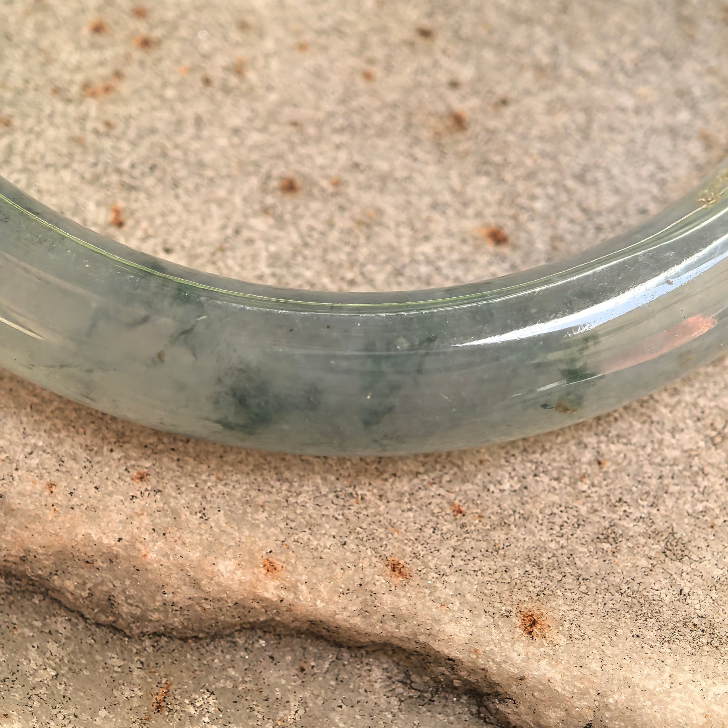 Natural Grade-A Glutinous-Icy Green Floating Flower Oval Jadeite Bangle · Burmese Jade 48mm