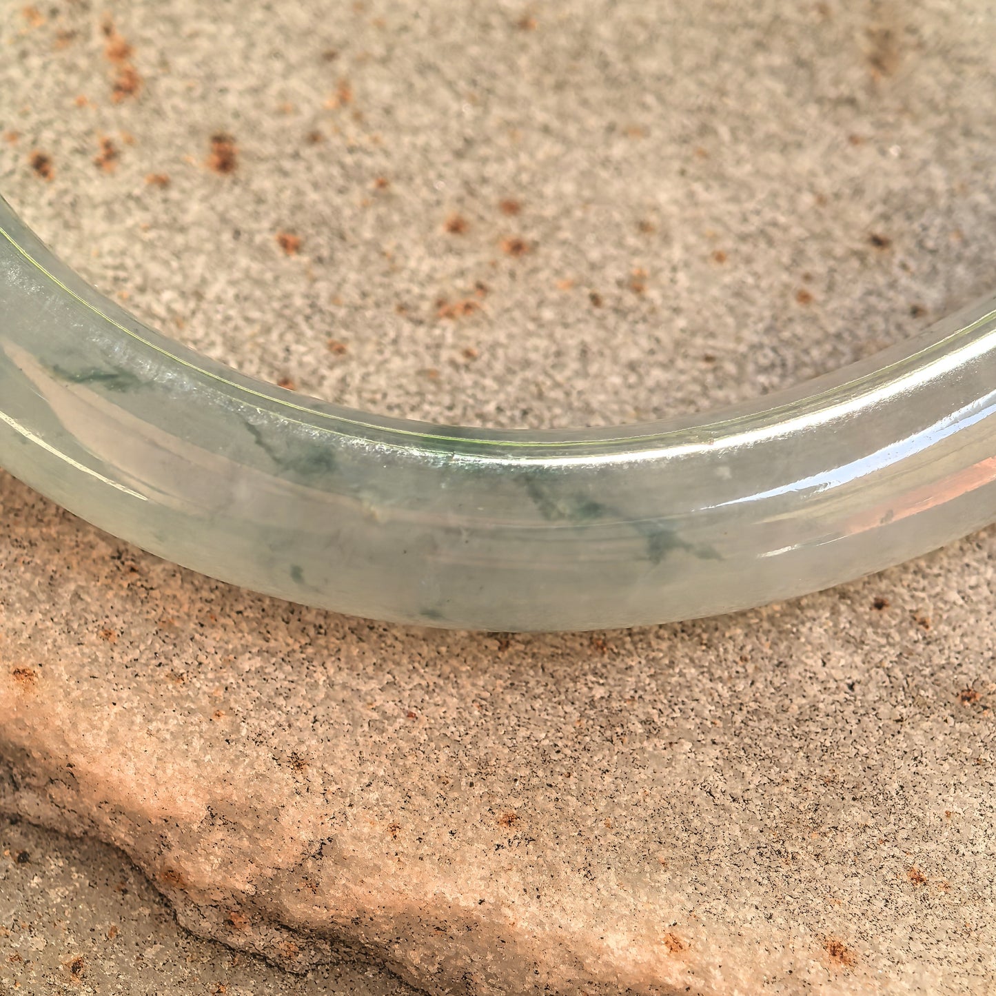 Natural Grade-A Glutinous-Icy Green Floating Flower Oval Jadeite Bangle · Burmese Jade 48mm