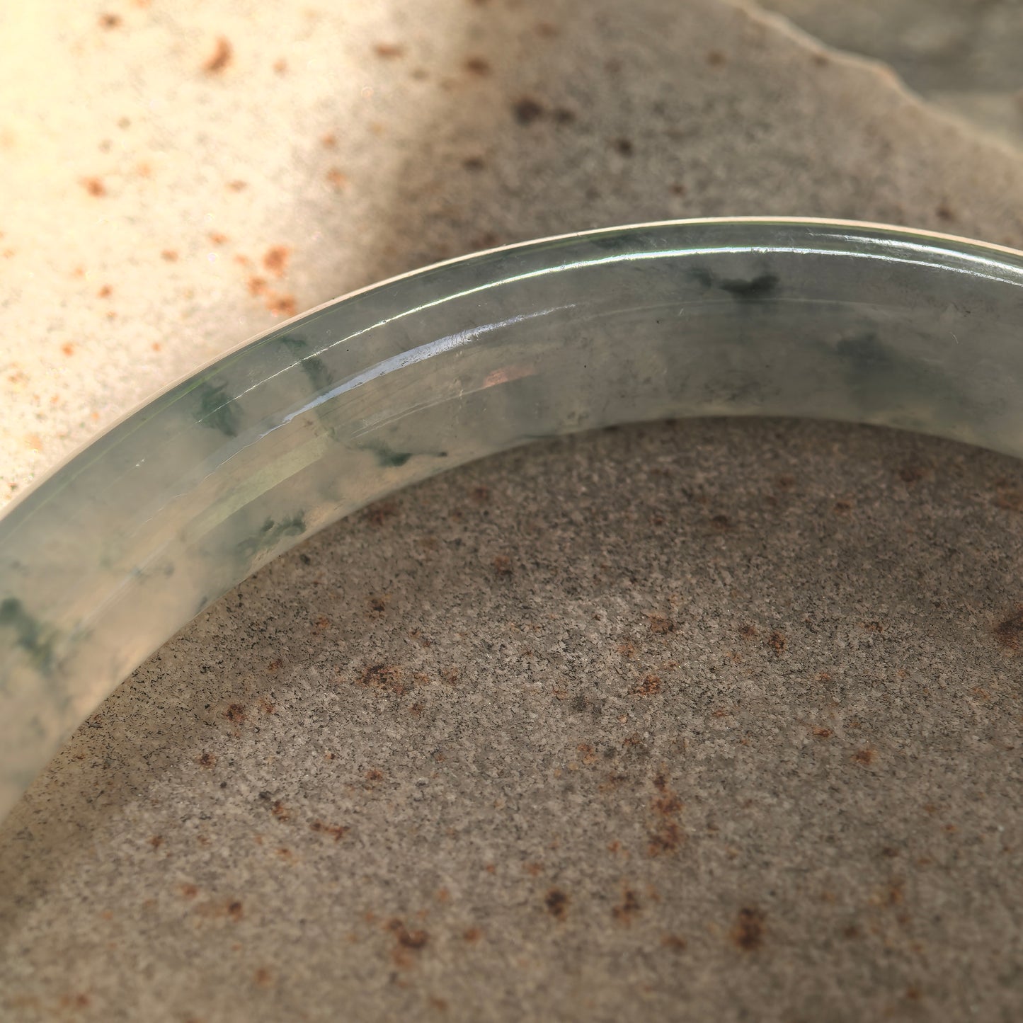 Natural Grade-A Glutinous-Icy Green Floating Flower Oval Jadeite Bangle · Burmese Jade 48mm