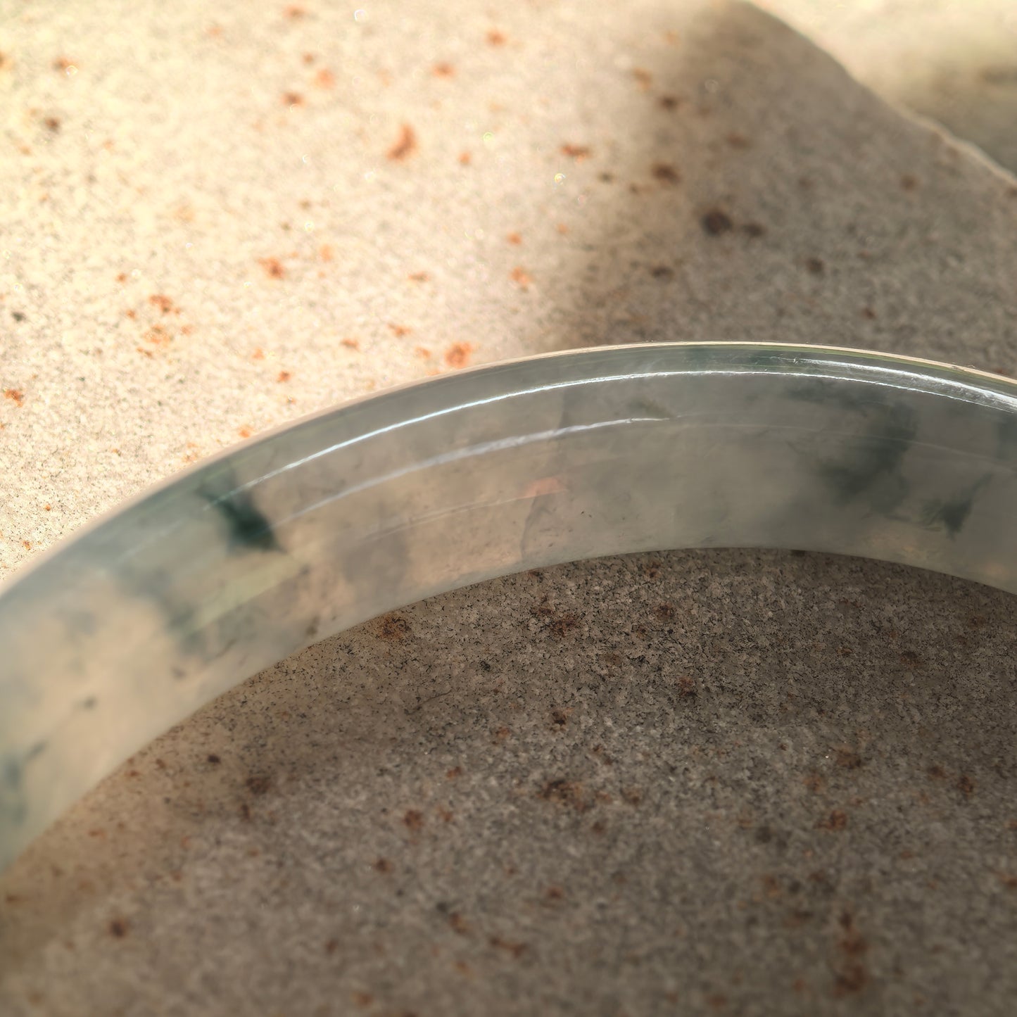 Natural Grade-A Glutinous-Icy Green Floating Flower Oval Jadeite Bangle · Burmese Jade 48mm