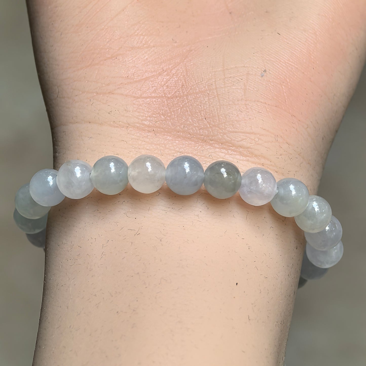 Natural Grade-A Glutinous-Icy White Jadeite Bead Bracelet · Burmese Jade 7mm