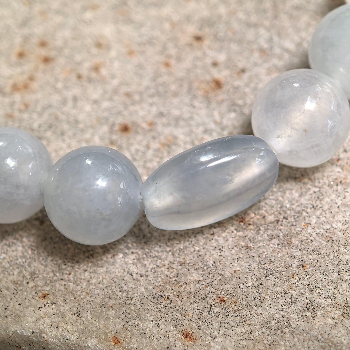 Natural Grade-A Glutinous-Icy White Jadeite Bead Bracelet · Burmese Jade 7mm