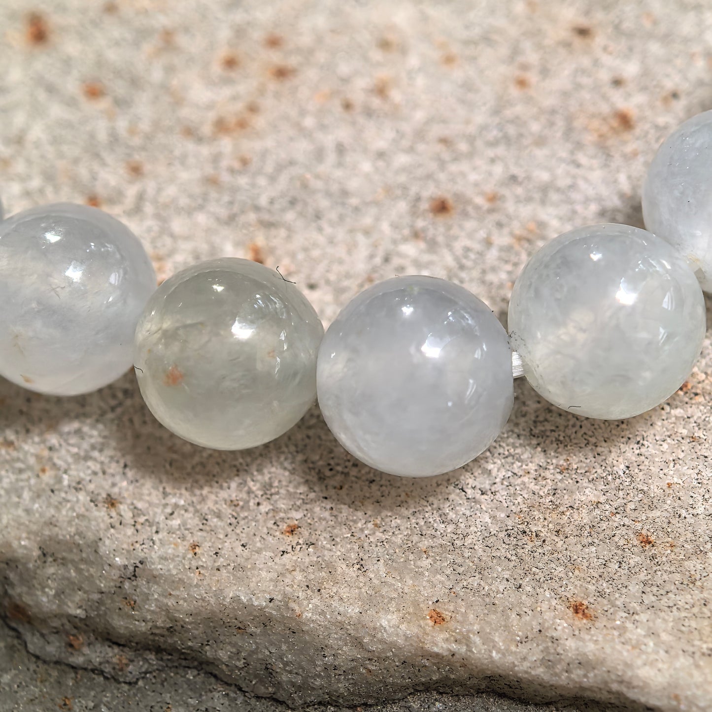 Natural Grade-A Glutinous-Icy White Jadeite Bead Bracelet · Burmese Jade 7mm