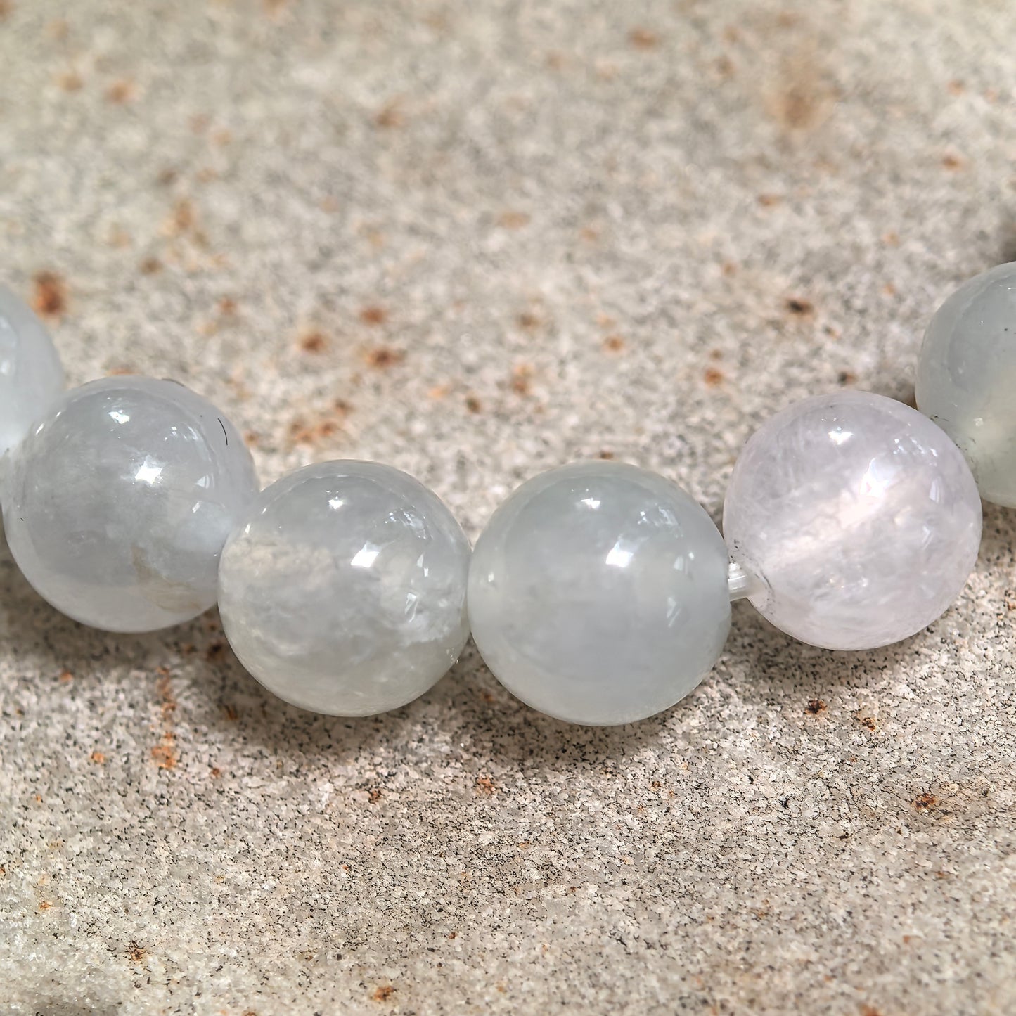 Natural Grade-A Glutinous-Icy White Jadeite Bead Bracelet · Burmese Jade 7mm