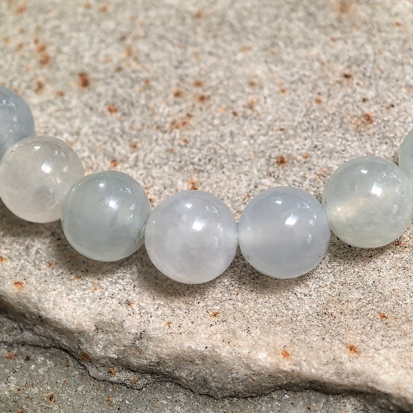 Natural Grade-A Glutinous-Icy White Jadeite Bead Bracelet · Burmese Jade 7mm