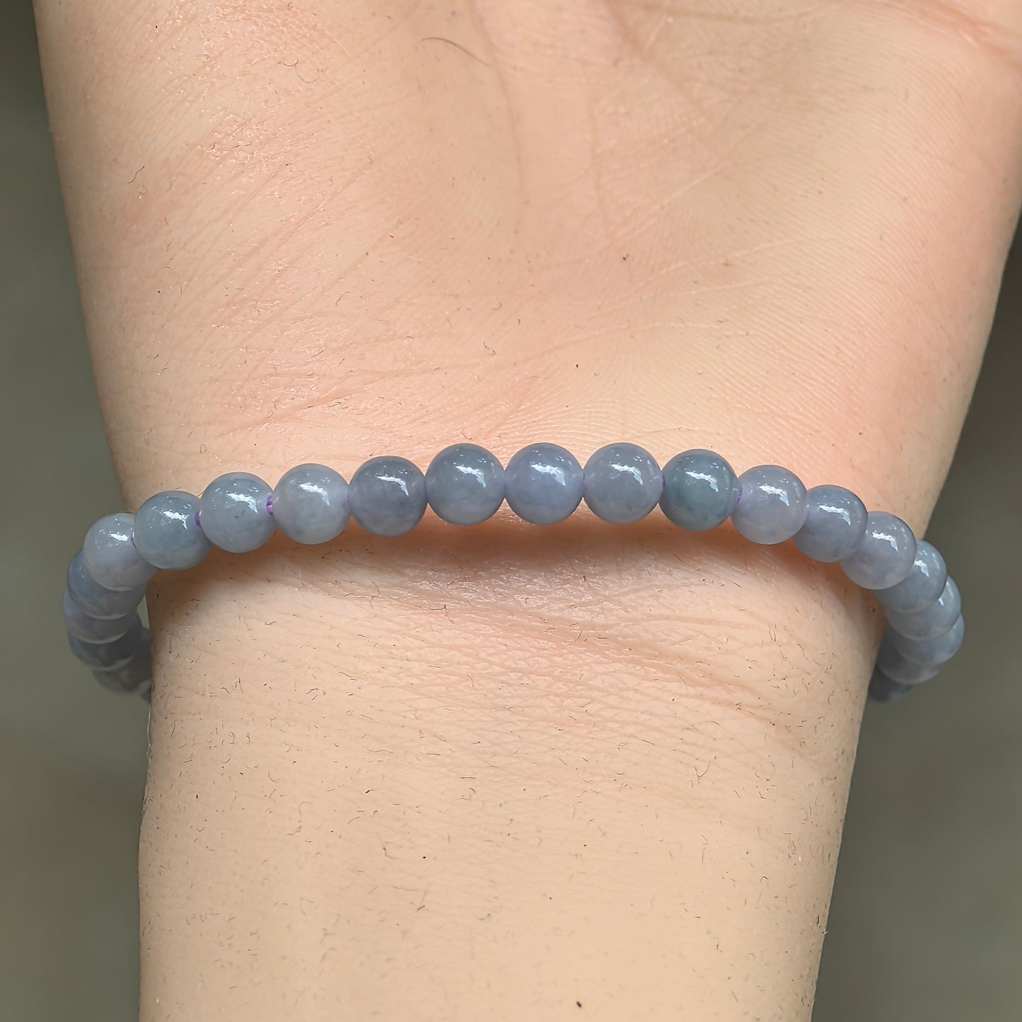 Natural Grade-A Glutinous-Icy Blue-Purple Jadeite Bead Bracelet · Burmese Jade 5.5mm